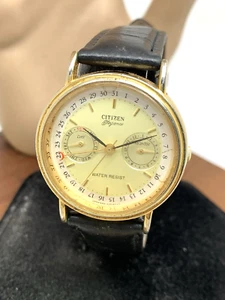 Reloj Citizen Hombre 6355-G30003 Cuarzo Día Fecha Dorado Negro Correa Cuero 34mm - Imagen 1 de 12
