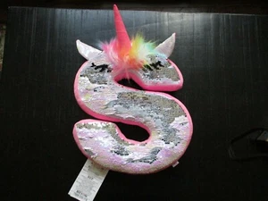 Justice Letter "S" Reversible Sequins Unicorn Plush Stuffed Pink Pillow ~ NWT - Picture 1 of 7
