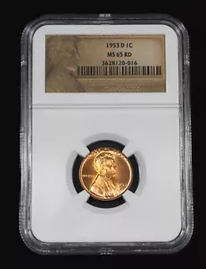 1953 D  LINCOLN  WHEAT CENT PENNY NGC MS65 UNC MS65RD US COIN CERT# 3628120-016 - Picture 1 of 2