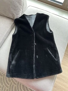 Gilet Sprung Freres in pelle di shearling di agnello nero S Small - Foto 1 di 11