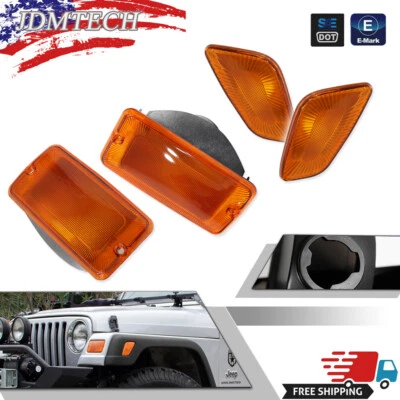 For 1997-2006 Jeep Wrangler TJ Amber Bumper Signal Fender Side Marker Light 4PCS - Image 1 of 4