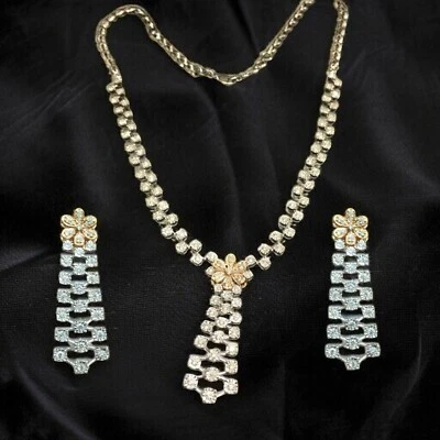 3.88 Cts Round Brilliant Cut Natural Diamonds Necklace Earrings 14K White Gold - Image 1 of 4