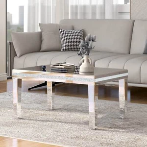 FUNIDEE Modern Glass Mirrored Coffee Table Cocktail Table with Crystal Design - Picture 1 of 10