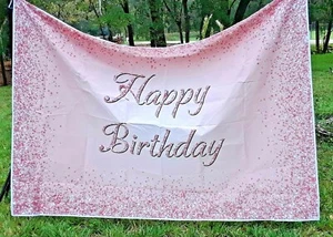 Happy birthday Photography photo backdrop. Pink diamonds. 82" x 60" 5x7 feet - Picture 1 of 7