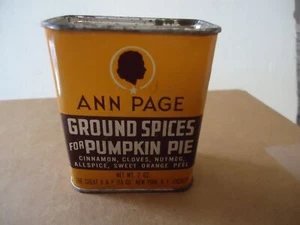 VINTAGE ANN PAGE GROUND SPICES FOR PUMPKIN PIE SPICE TIN CAN 2 OZ 2 - Picture 1 of 4