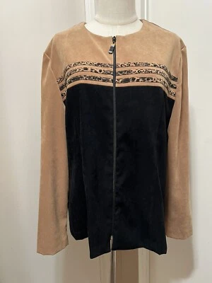 SCARLETT Lightweight Suede Blazer Chic Vintage Black Tan / Animal Print - Image 1 of 4