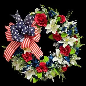 4th of July Front Door Wreath / Americana Patriotic Flag Day Welcome Wreath - Picture 1 of 5