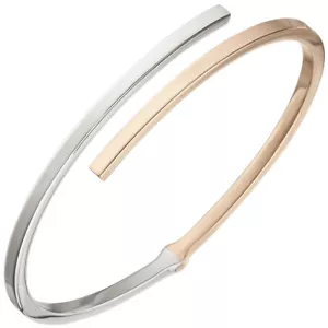 Bangle Bracelet With Hinge Open Oval 925 Silver Rose Gold Plated Bicolour - Picture 1 of 1