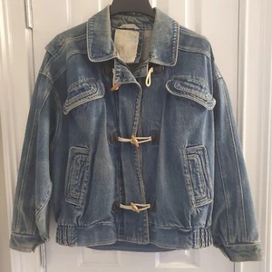 VTG Gitano Women's Jean Jacket Medium Zip Toggle Acid Wash Denim Bomber 80s - Picture 1 of 13