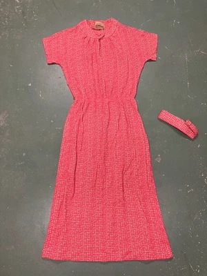 Vtg 50s 60s Lampl Fall Season Grid Checker Short Sleeve Knit Casual Dress Wiggle - Image 1 of 4