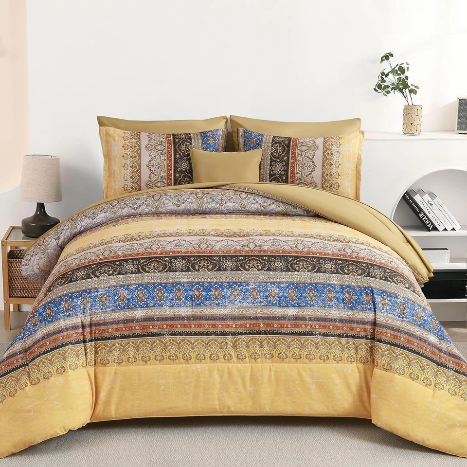 Juego de edredón a rayas florales de cachemira boho 8 piezas en una bolsa de microfibra para todas las estaciones Foto 1 de 1