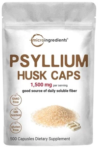 Flohsamenschalen Kapseln 1.500 mg, 500 Kapseln | Lösliche Ballaststoffergänzung | Indien O... - Bild 1 von 6