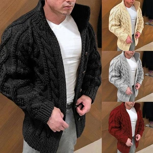 Chunky Cable Knit Sweater Warm Jumper Knit Jacket Cardigan Jacket Men's Coat - Picture 1 of 19