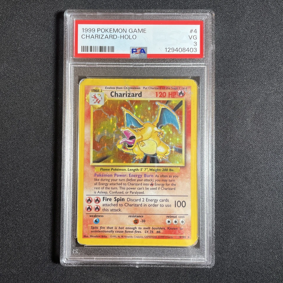 1999 Pokemon Charizard 4/102 Holo Base Set Unlimited PSA 3 Very Good - Image 1 of 4