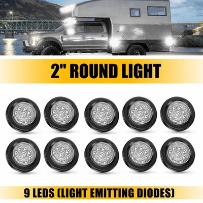 10X 2 polegadas redondo branco 9 luzes LED marcador lateral folga ajuste Ford Super Duty - Imagem 1 de 4