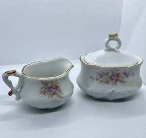 Lefton China Small Sugar Bowl w lid + Creamer Set Vintage #6842 - Pink Roses - Picture 1 of 11