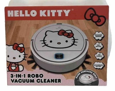 Nuevo en caja Sanrio Hello Kitty 3 en 1 robot aspirador barre trapeadores blanco RARO Foto 1 de 4