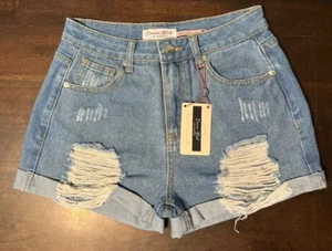 Denim Blvd Los Angeles Shorts Size 2 Cuffed Distressed High-Rise - Picture 1 of 4