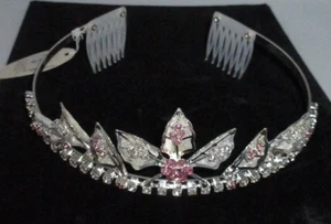 Colección Melody Bridal Tiara Cristal Estrás Rosa Floral Peine Boda Brillante - Imagen 1 de 5
