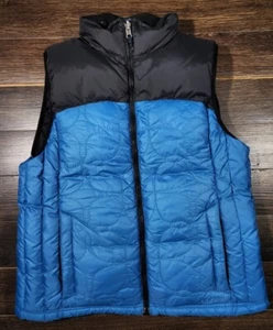 Womens Sz Medium LL Bean Puffer Goose Down Vest  Blue Black - Picture 1 of 3