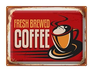 Blechschild Kaffee 40x30cm Retro Kaffee fresh brewed Metall Deko Schild tin sign - Bild 1 von 5