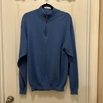 Cutter & Buck Sweater Mens XL Blue Quarter-Zip Long Sleeve Comfort 100% Cotton - Image 1 of 4