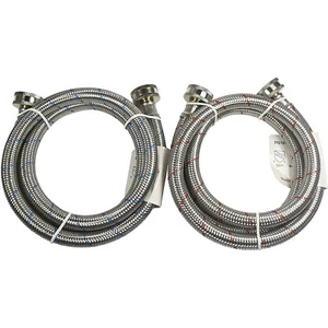 2x Mangueras de acero inoxidable para lavadora Conector FGH de 3/4" a prueba de explosiones de 4 pies - Imagen 1 de 7