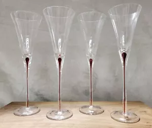 Set of 4 Red Teardrop Champagne Flutes Wine Glasses Old World European Craftsman - Picture 1 of 17