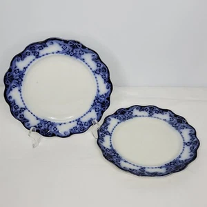 Pair of Antique Royal Doulton Egerton Flow Blue Porcelain 9.5" Dinner Plates - Picture 1 of 7