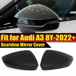 Gloss Black Side View Mirror Cover Cap w/ Lane Assist For Audi A3 S3 RS3 8Y 21+ - Foto 1 di 10