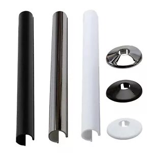 2 pk Pipes Radiator Pipe Covers sleeve 15mm Collars Cut Fit Bathroom Chrome - Picture 1 of 15