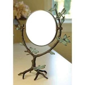 Brass Material Round Shape Home Décor Dragonfly On Branch Mirror 15” H - Picture 1 of 2