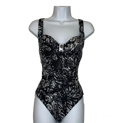 Traje de baño de una pieza para mujer Calvin Klein talla 8 negro estampado fruncido busto acolchado Foto 1 de 4