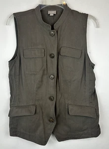 J Jill Vest Womens S Brown Button Top Camp Military - Picture 1 of 5