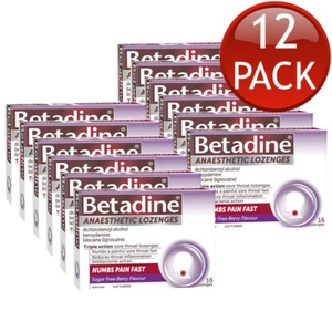12 x Betadine Anaesthetic Lozenges Sore Throat Pain Relief Berry Flavour 16 Pack - Picture 1 of 12