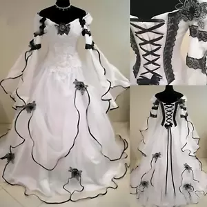 Viktorianisches gotisches Schwarzweiss-Hochzeitskleid Puffärmel Organza Country - Bild 1 von 9