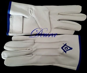 Guantes Suaves Masónicos BORDADOS Blancos PIEL DE CORDERO Azul G Cuadrado y Brújula TALLA XL - Imagen 1 de 3