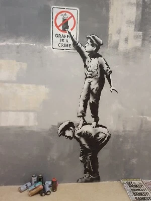 BANKSY GRAFFITI IS A CRIME CANVAS PICTURE PRINT WALL ART - Image 1 of 3