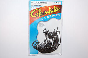 gamakatsu g-lock bass worm hook 204415-25  5/0 value pack 25 hooks