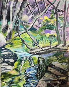 Melissa Bollen Plein Air Woods Bay Village torrente alberi dipinto da esterno - Foto 1 di 1