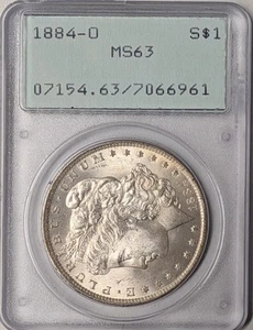 1884 O Morgan Silber Dollar PCGS MS-63 OGH Rattler - Bild 1 von 2
