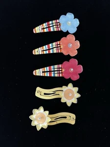Vintage Gymboree Flower Rhinestone Snap Clip Barrette Hair Clips Lot Of 5 - Picture 1 of 13