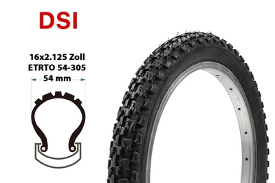 16 Zoll DSI Fahrrad Reifen 16x2,125 Kinder Rad Mantel Decke MTB 54-305 Schwarz - Bild 1 von 3