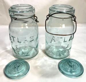 2 E-Z SEAL ATLAS Aqua Quart Größe Einmachgläser mit Metallballen mit Glasdeckel - Bild 1 von 12