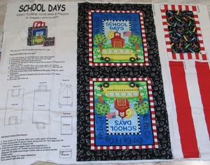 Teacher's SCHOOL DAYS Pre-Printed TOTE BAG & POUCH Cut & Sew Canvas Fabric Panel - Picture 1 of 3