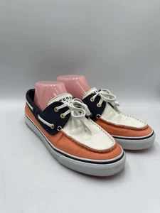 Women’s Sperry Top-Sider Canvas Deck Boat Casual Shoes Orange Blue White US 8 M - Picture 1 of 10