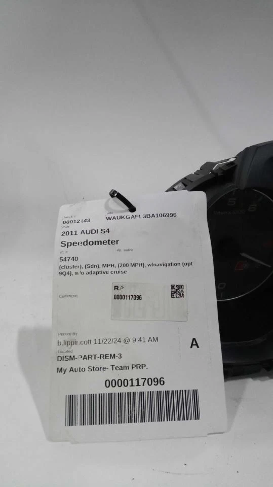 Velocímetro Cluster Sedán 200 MPH Opt 9Q4 Se adapta a 11-12 AUDI S4 355657 Foto 1 de 4