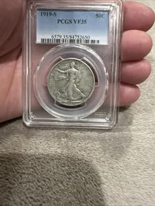 1919 S Walking liberty mezzo dollaro raro - PCGS VF35 grande colpo 4 grado 53 - Foto 1 di 3