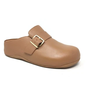 Fitflop Shuv Buckle Mules Clogs Shoes Womens Size 7 Nude Leather Comfort Wedge - Picture 1 of 9
