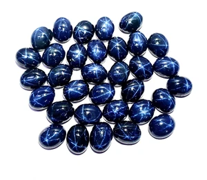 Natural Star Blue Sapphire Oval Cabochon Loose Gemstone Lot 4 Pcs 7*9 MM 12 CT - Picture 1 of 7